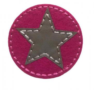 Applikation zum aufbügeln Kreis mit Stern Pink mit Reflektion Silber